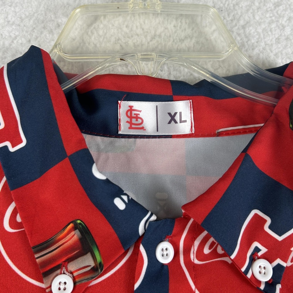 St. Louis Cardinals Shirt Mens XL Red Blue MLB Baseball Coca-Cola All Over Print - Picture 3 of 11